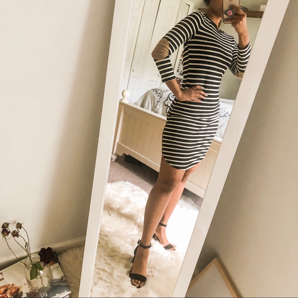 Fab’rik Striped Dress with Suede Elbow Patches